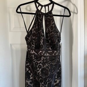 Mini Black Floral Lace Strappy Dress